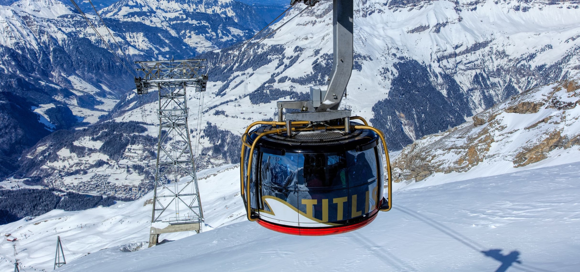 Mount Titlis a cable car travels up the mountain