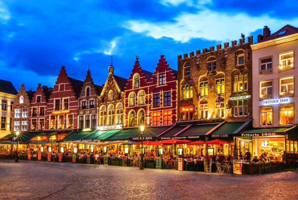 winter time at the Market Square of Bruges, Belgium