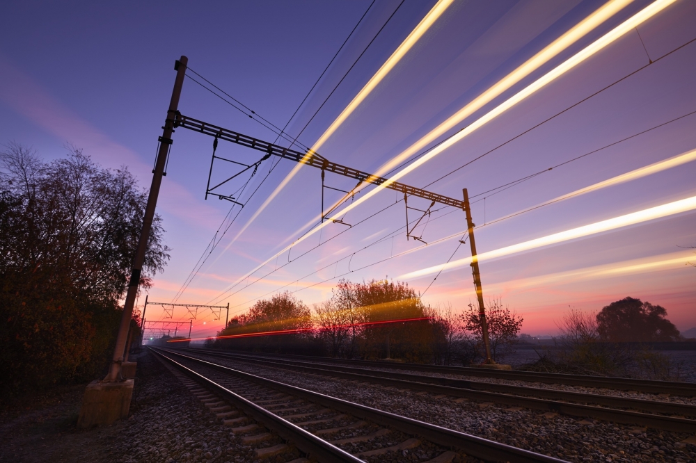 Train at the sunrise